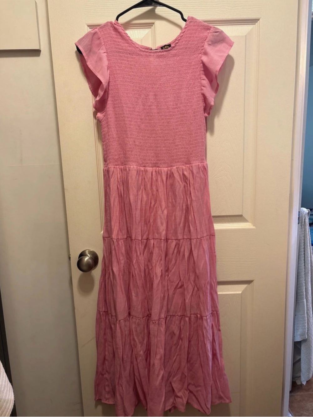 Lee Pink Tiered Maxi Dress with Flutter Sleeves